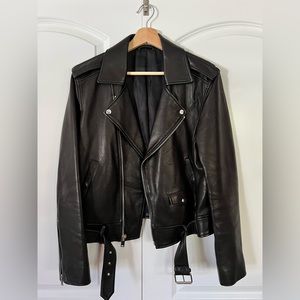 Theory Cropped Leather Moto Jacket